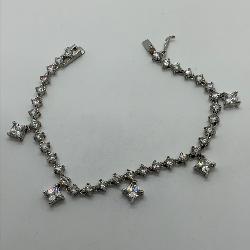 Sterling silver CZ bracelet with dangling CZ charm